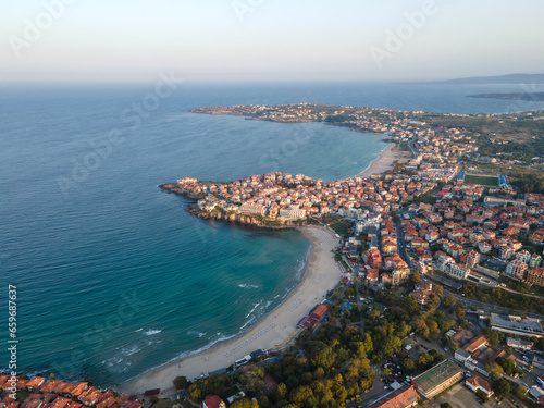 Fototapeta Naklejka Na Ścianę i Meble -  Aerial sunset view of old town of Sozopol, Bulgaria