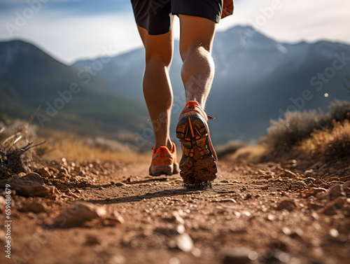 Runner in an Scenic Trail Run Towards the Mountains