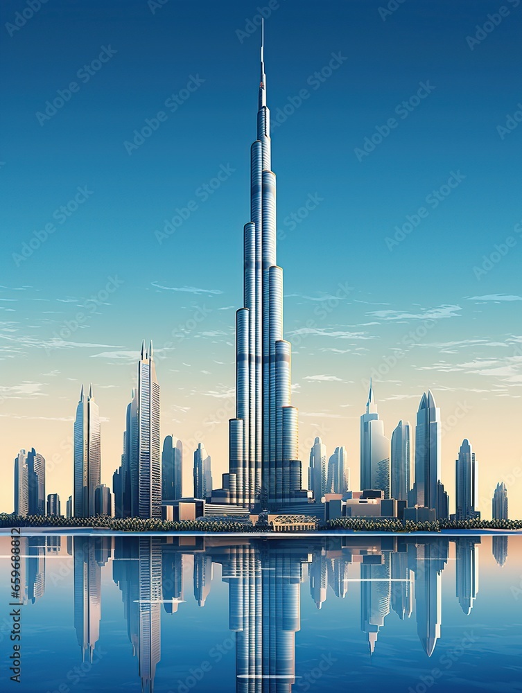 Burj Khalifa its height skyscraper illustration , Burj khalifa 3D illustration, Generative Ai  - obrazy, fototapety, plakaty 