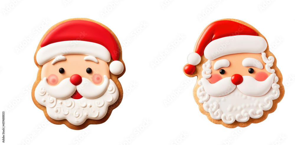 Series of Endearing Santa Face Cookies for the Christmas Holiday, Sugar Cookie Presenting Santa Claus with Hat on transparent background, png - Generative AI Series of Endearing Santa Face Cookies for the Christmas Holiday, Sugar Cookie Presenting Santa Claus with Hat on transparent background, png - Generative AI