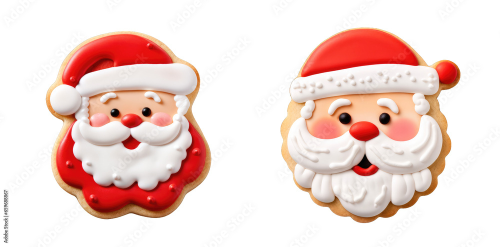 Pack of Cute Santa Face Cookies for the Christmas Season, Sugar Cookie Designed as Santa Claus with Hat on transparent background, png - Generative AI Pack of Cute Santa Face Cookies for the Christmas Season, Sugar Cookie Designed as Santa Claus with Hat on transparent background, png - Generative AI