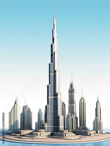 Print op canvas Burj Khalifa its height skyscraper illustration , Burj khalifa 3D illustration,