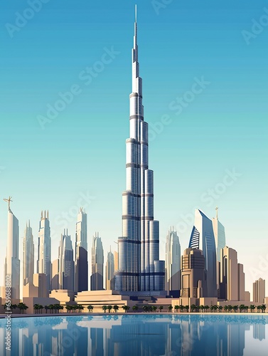 Burj Khalifa its height skyscraper illustration , Burj khalifa 3D illustration, Generative Ai  photo