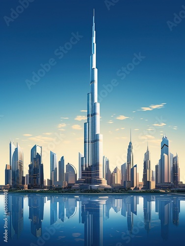 Burj Khalifa its height skyscraper illustration , Burj khalifa 3D illustration, Generative Ai  photo