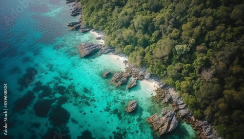 Aerial view of tranquil turquoise coastline  natural beauty in nature generated by AI
