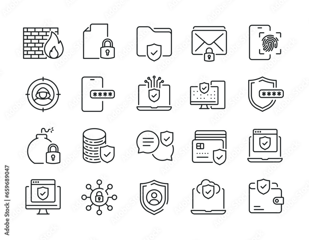 Cyber security line icons. Editable stroke. For website marketing design, logo, app, template, ui, etc. Vector illustration. Cyber security line icons. Editable stroke. For website marketing design, logo, app, template, ui, etc. Vector illustration.