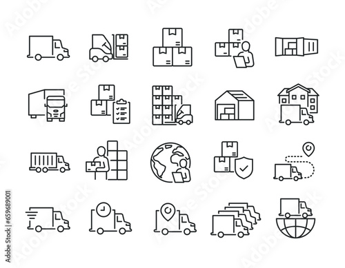 Logistic line icons. Editable stroke. For website marketing design, logo, app, template, ui, etc. Vector illustration.