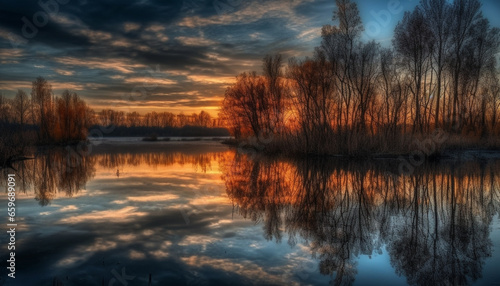 Tranquil sunset reflection on water, nature beauty generated by AI © Jeronimo Ramos