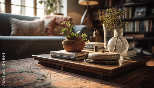 Elegant living room with antique bookshelf decoration generated by AI © Jeronimo Ramos