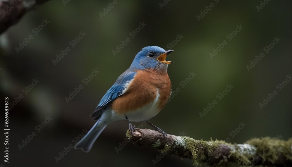 Small bird perching on branch, nature beauty generated by AI Small bird perching on branch, nature beauty generated by AI