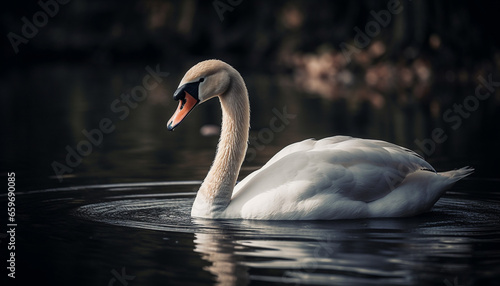 Mute swan elegance in tranquil pond water generated by AI