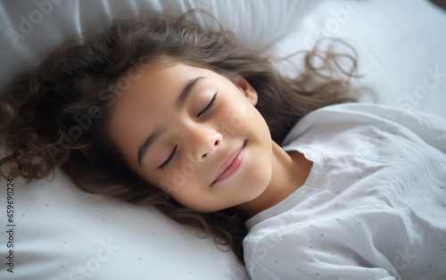 Little girl sleeping in a bed