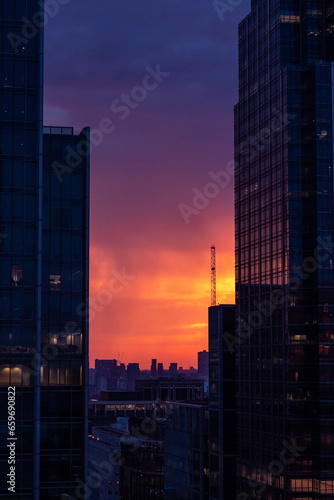 sunset on office building in London © Antoine