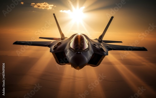 Foto A combat fighter aircraft flying in clear weather