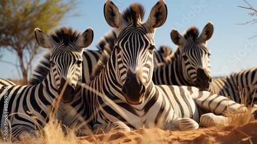 A zebra family walking together.UHD wallpaper