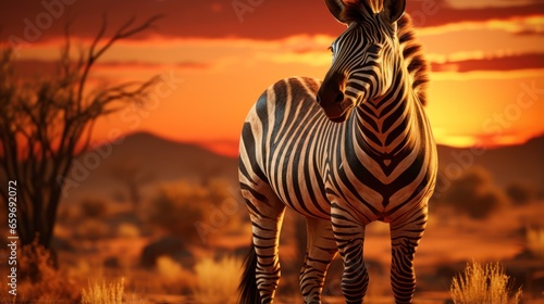 A zebra standing tall on the horizon silhouetted.UHD wallpaper