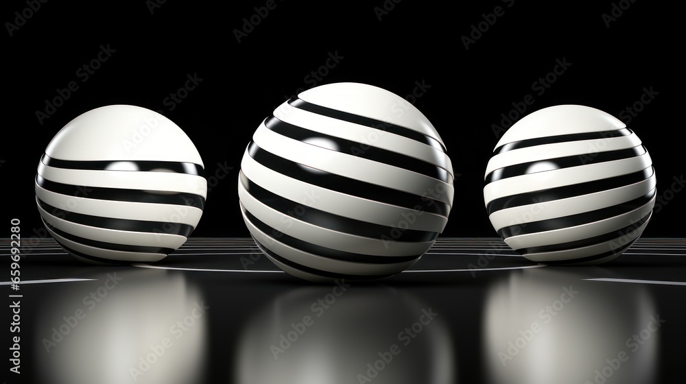 Abstract 3D spheres oulined by radiant black and white.UHD wallpaper