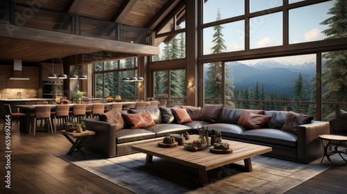 An interior view of 3D model of a cozy mountain.UHD wallpaper