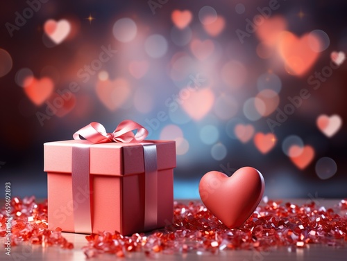 Valentine's day background with hearts and gift box, happy Valentine day , Generative Ai 