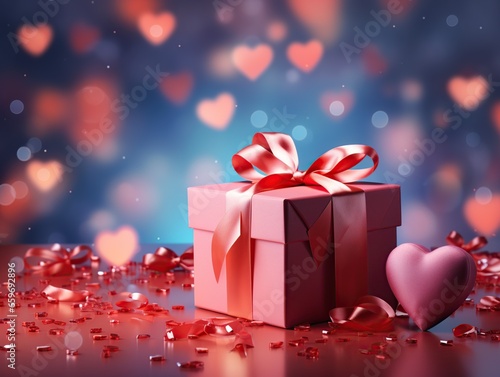 Valentine's day background with hearts and gift box, happy Valentine day , Generative Ai 