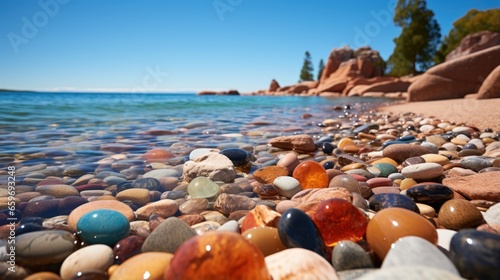 Beach scenery colorful pebbles photo.UHD wallpaper