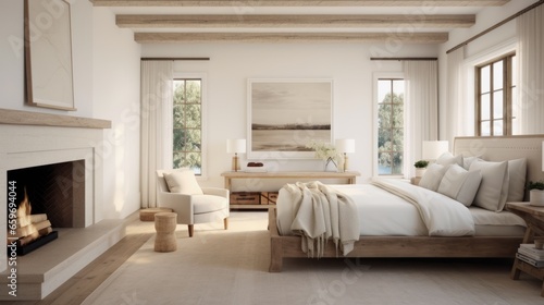 Modern bedroom Interior, luxurious large white bedroom