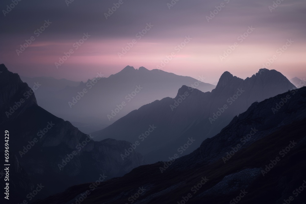nice landscape with mountains with fog and cloudy sky