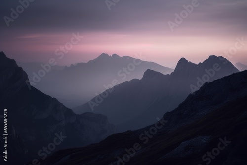 nice landscape with mountains with fog and cloudy sky