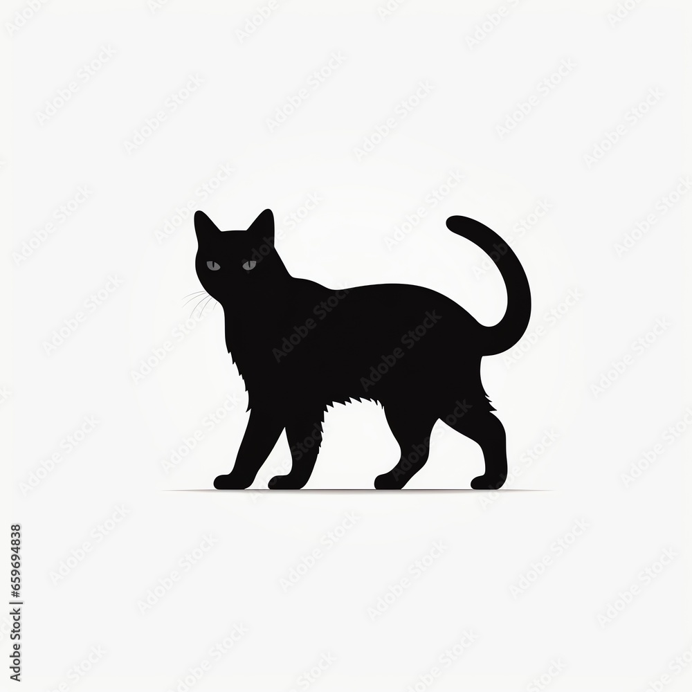 silhouette of a black cat on white background