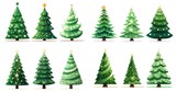 cartoon illustration of cute Christmas tree with gold start on top, isolated on white background, collection set, Generative Ai