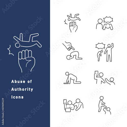 さまざまな種類のパワハラに関するラインアイコンセット