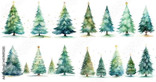 watercolor style cartoon illustration of boho style cute Christmas tree, isolated on white background, collection set, Generative Ai © QuietWord