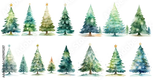 watercolor style cartoon illustration of boho style cute Christmas tree, isolated on white background, collection set, Generative Ai © QuietWord