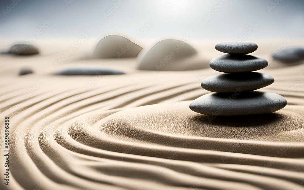 Tranquil Zen garden with sand and stones