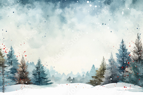 Winter forest with christmas trees. winter landscape background with snow. christmas card. illustration. © Synthetica