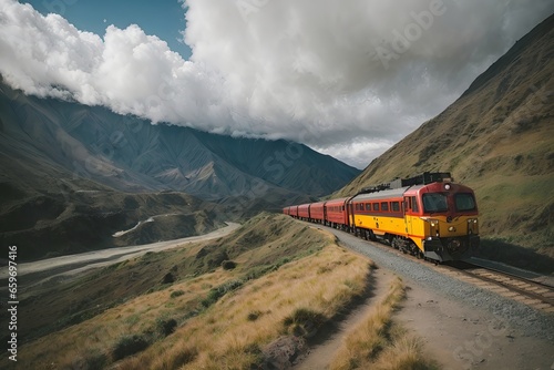 A vibrant train speeding along train tracks