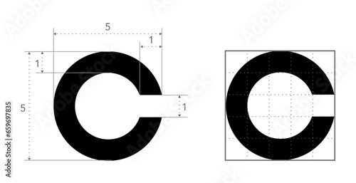 Landolt C Eye Test Chart broken ring medical illustration. Japanese vision test line vector letter sketch style outline isolated on white background. Vision test board optometrist ophthalmic test