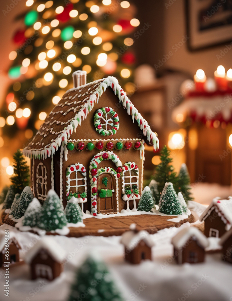 gingerbread house with christmas tree gingerbread house with christmas tree