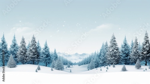 Christmas card with a spruce forest and the words "Happy Holidays." Banner for the winter season