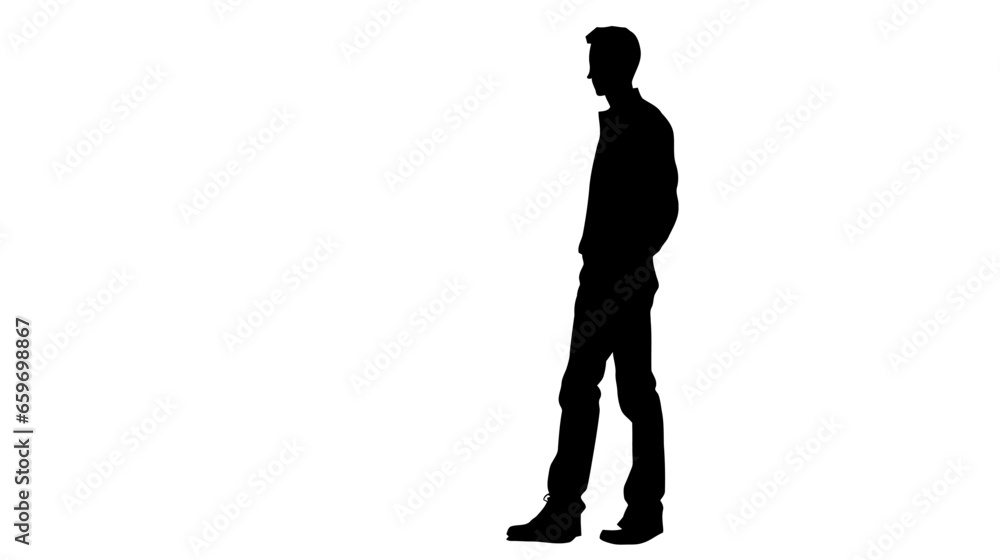 Vector silhouette of a man in a business suit standing, black color isolated on white background Vector silhouette of a man in a business suit standing, black color isolated on white background