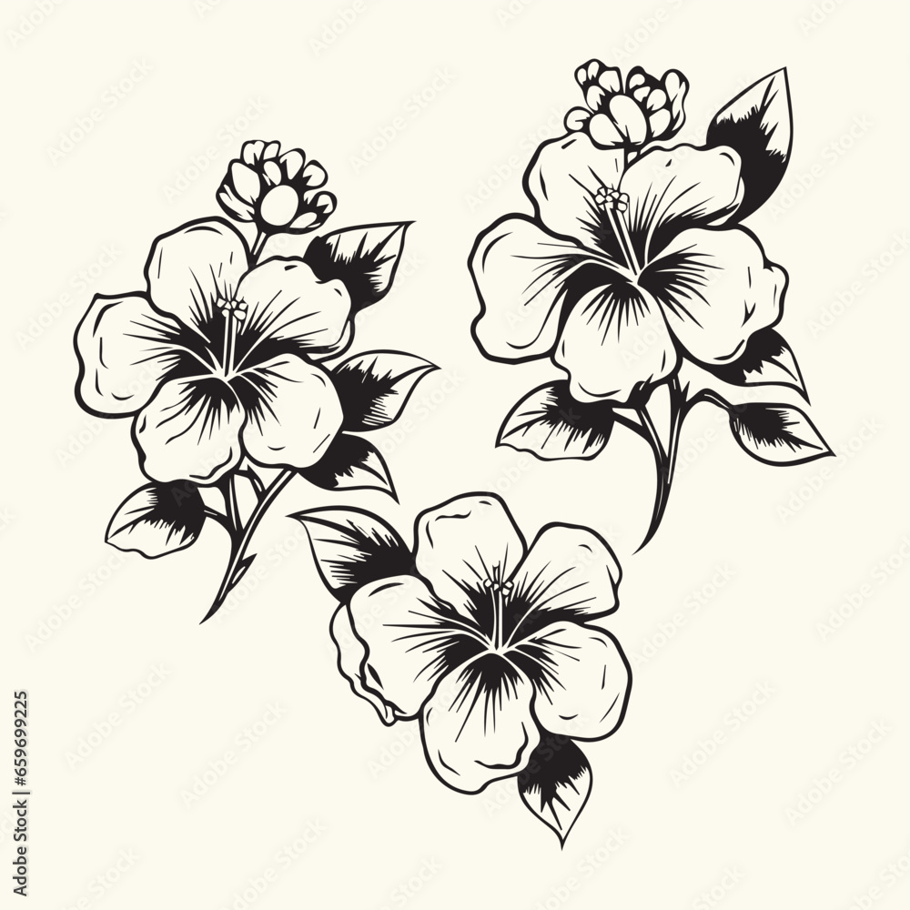 Rose flowers. Vintage line sketch drawing, hand drawn stem tattoo design, black engraving leaf and blossom, botanical isolated set. Bud with petals. Bud Garden petals. Vector illustration