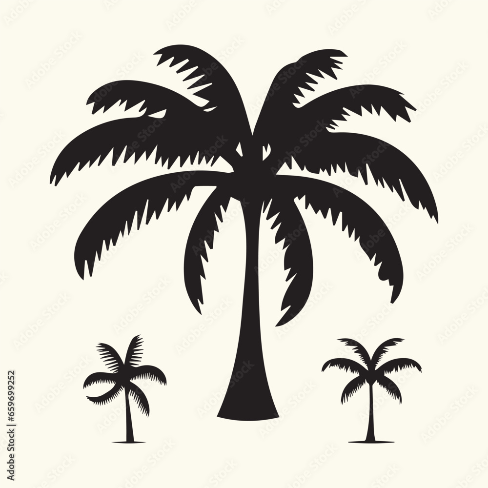 Tropical palm trees set silhouettes, Coconut palm tree icon, simple style