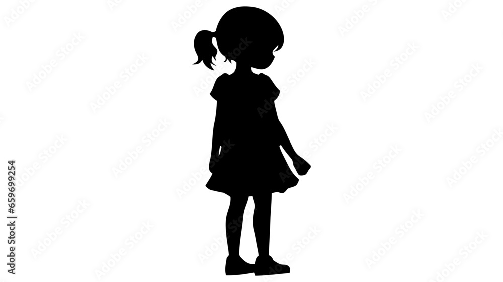 Black silhouette of little girl on white background. Character for computer game or thriller. Vector illustration Black silhouette of little girl on white background. Character for computer game or thriller. Vector illustration