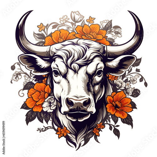 bull skull and flowers