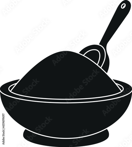 Cartoon Black and White Illustration Vector Of A Bowl of Porridge With A Spoon in