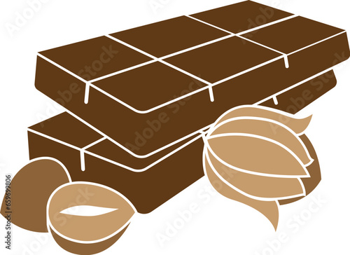 Cartoon Illustration Vector Of A Chocolate Bar with Hazelnuts