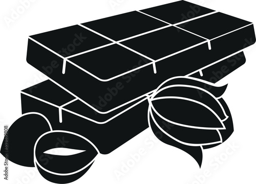 Cartoon Black and White Illustration Vector Of A Chocolate Bar with Hazelnuts