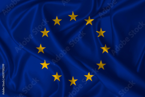 Flag of Europe Union waving in the wind on fabric texture