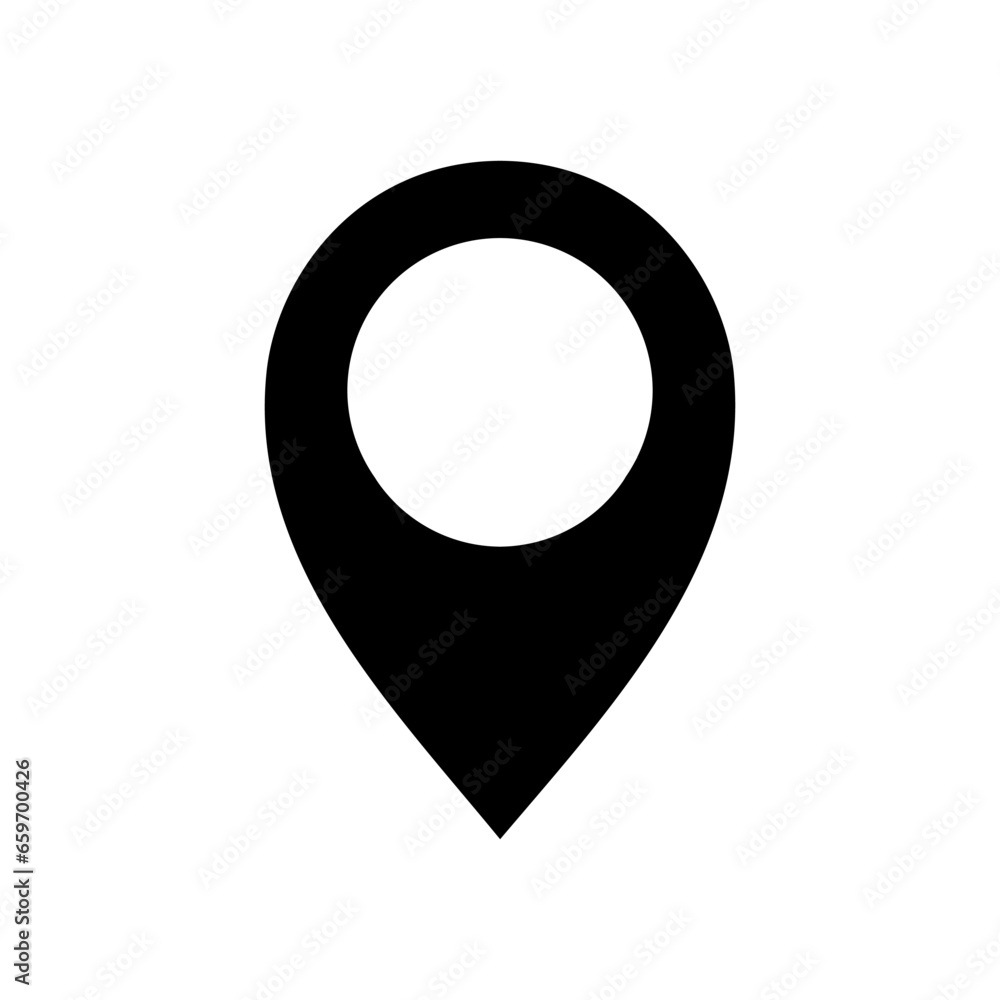 Black pin location logo or map pointer icon on white background Black pin location logo or map pointer icon on white background