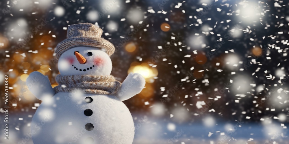 christmas snowy winter snowman snowflakes falling background cinematic christmas snowy winter snowman snowflakes falling background cinematic